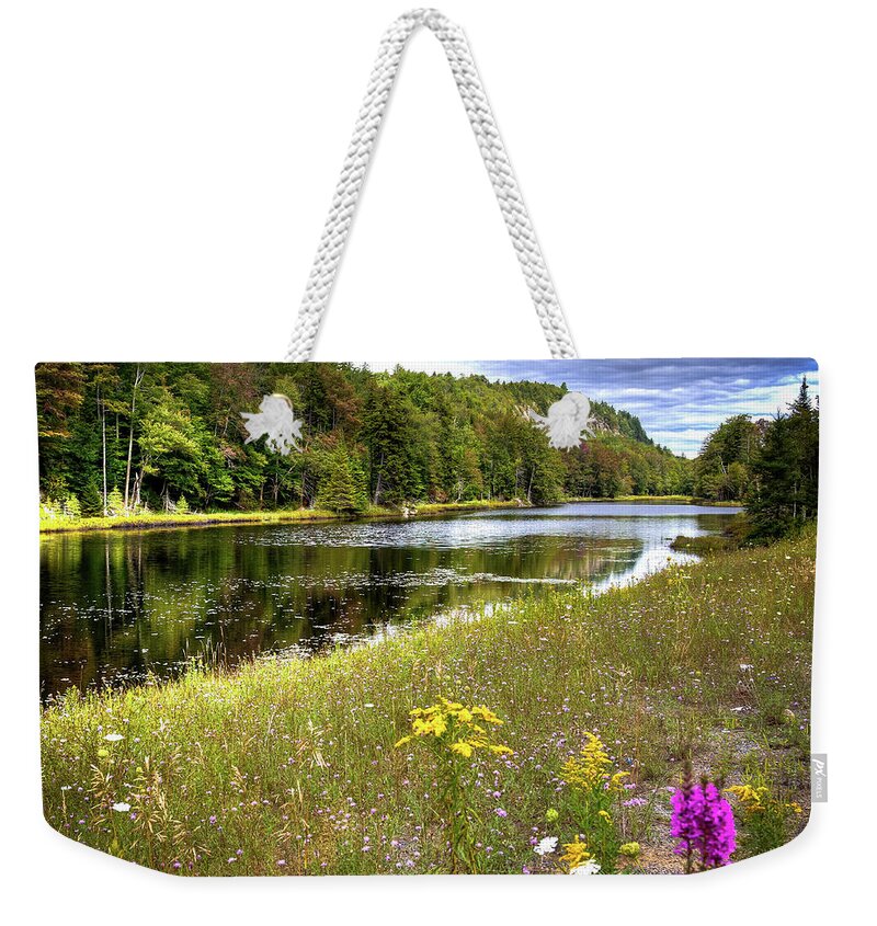 August Flowers On The Pond Weekender Tote Bag featuring the photograph August Flowers on the Pond by David Patterson