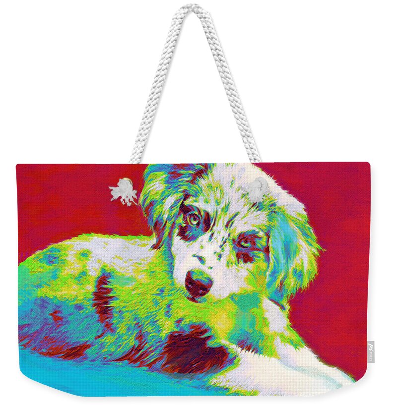 Aussie Weekender Tote Bag featuring the digital art Aussie Puppy by Jane Schnetlage