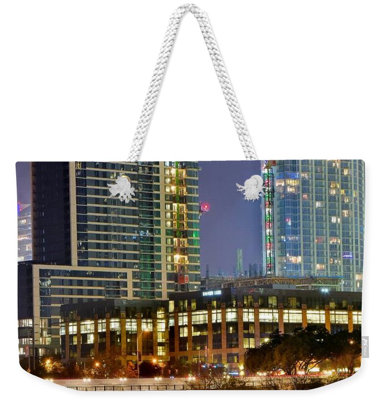 Austin Weekender Tote Bag featuring the photograph Austin Skyscrapers by Frozen in Time Fine Art Photography