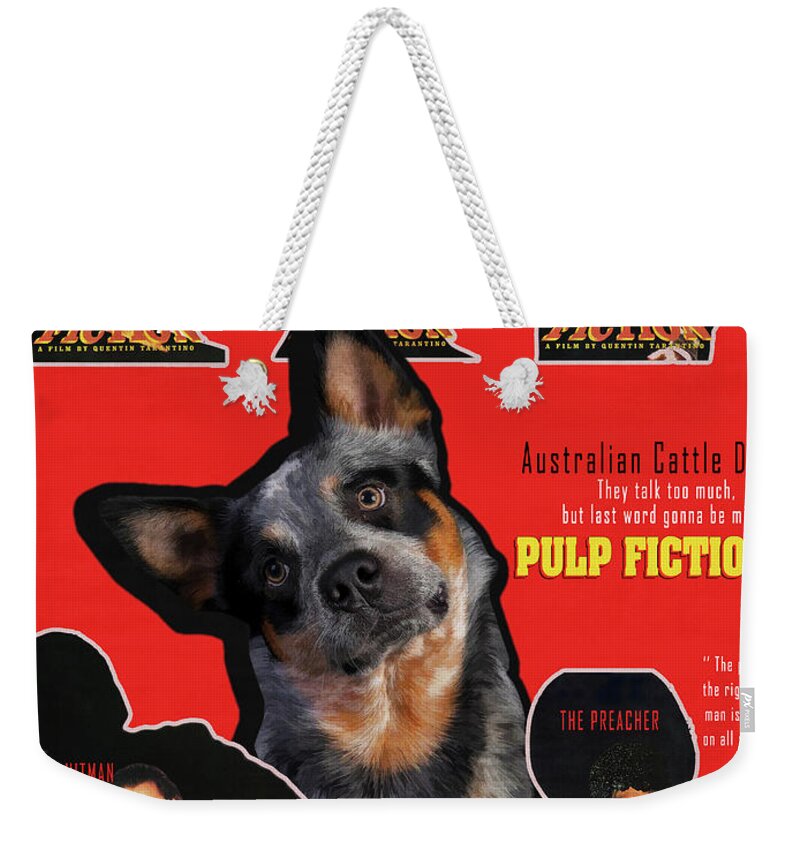 Australian Cattle Dog Weekender Tote Bag featuring the painting Australian Cattle Dog Art Canvas Print - Pulp Fiction Movie Poster by Sandra Sij