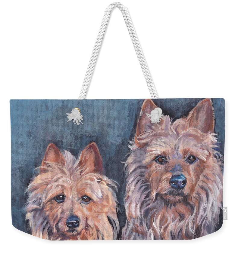 Australian Terrier Weekender Tote Bag featuring the painting Australian Terriers by Lee Ann Shepard