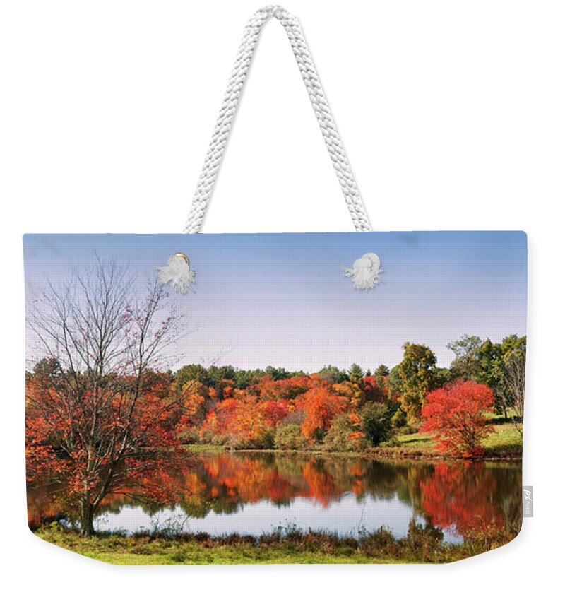 Autumn Weekender Tote Bag featuring the photograph Automne sur le lac by Jean-Pierre Ducondi