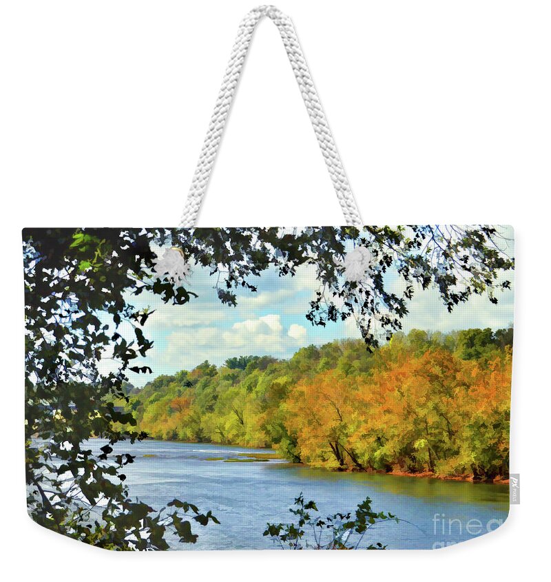 Autumn On The New River Weekender Tote Bag featuring the photograph Autumn Along The New River - Bisset Park - Radford Virginia by Kerri Farley