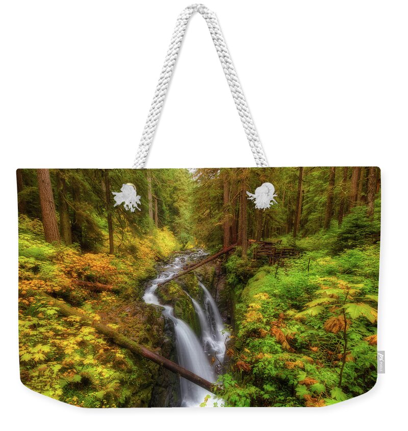 Sol Duc Weekender Tote Bag featuring the photograph Autumn at Sol Duc by Judi Kubes