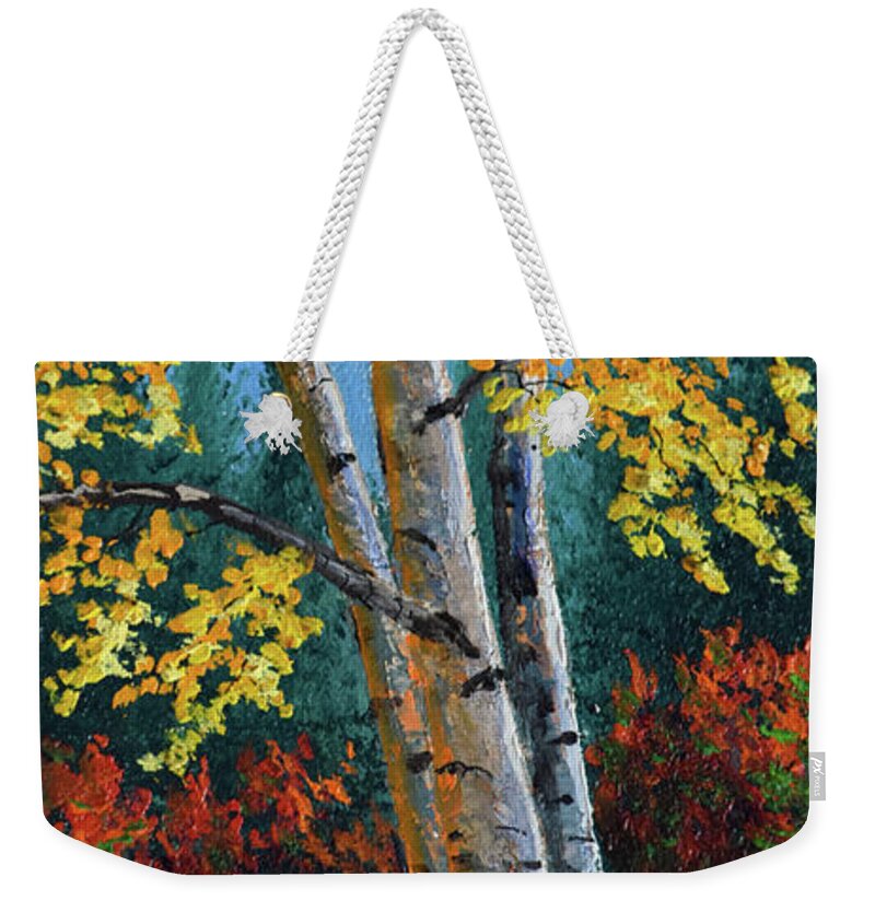 Birches Weekender Tote Bag featuring the painting Autumn Birches by Frank Wilson