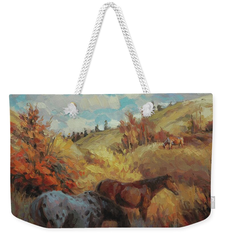 Horse Weekender Tote Bag featuring the painting Autumn Browsing by Steve Henderson