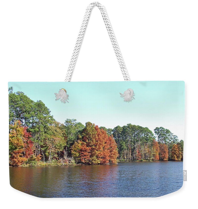 Autumn Colors Weekender Tote Bag featuring the photograph Autumn Color at Ratcliff Lake by Jayne Wilson
