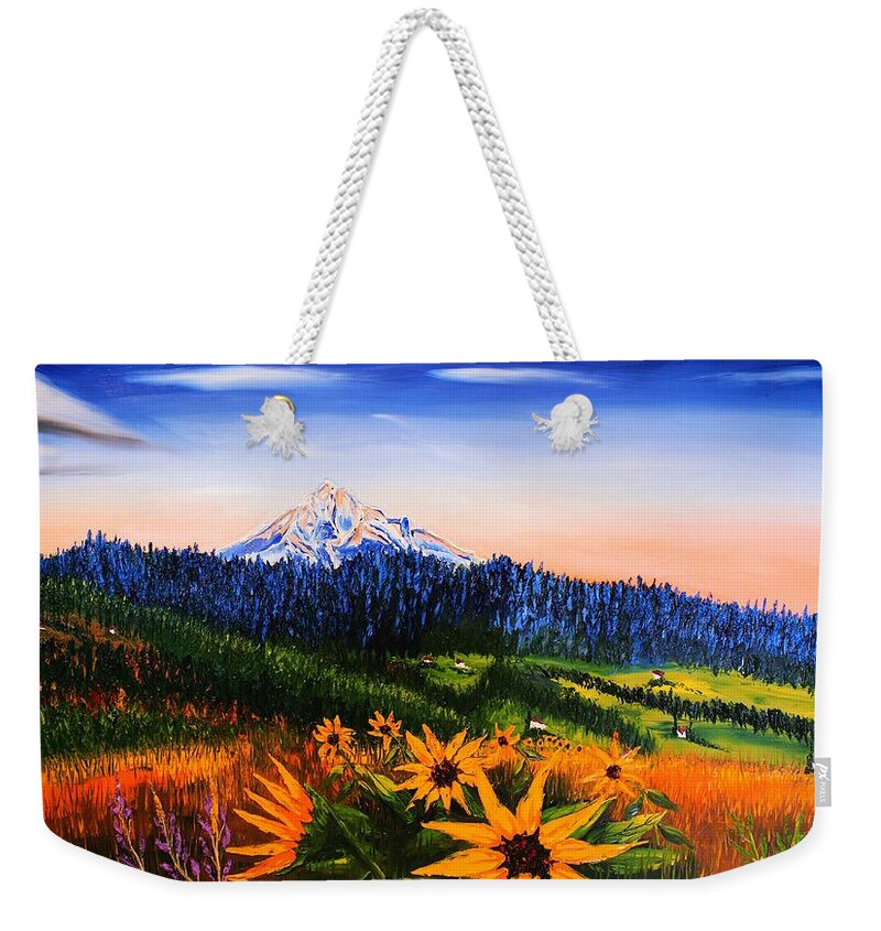  Weekender Tote Bag featuring the painting Autumn Colors Of Mount Hood by James Dunbar