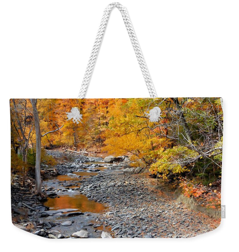 Autumn Creek Weekender Tote Bag featuring the painting Autumn creek 6 by Jeelan Clark