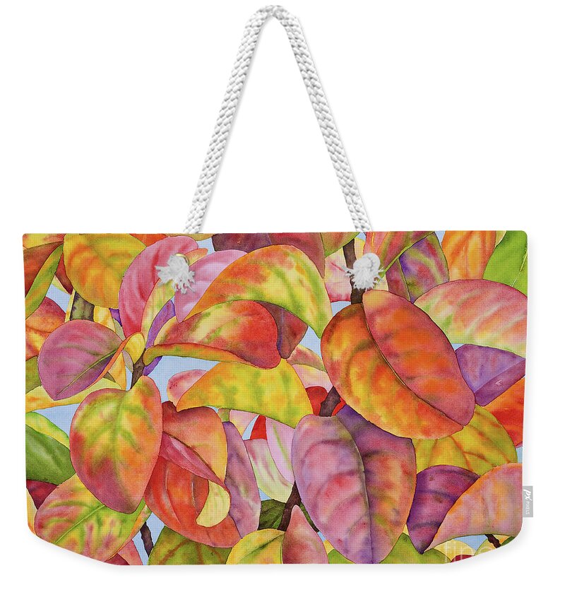 Autumn Leaves Weekender Tote Bag featuring the painting Autumn Crepe Myrtle by Lucy Arnold