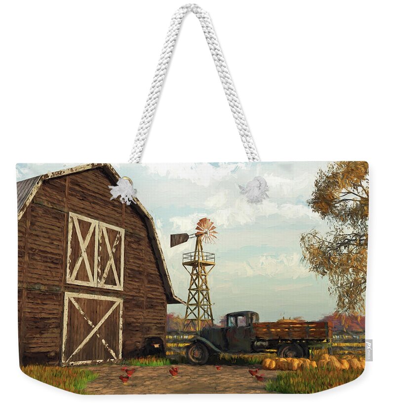 Fall Weekender Tote Bag featuring the digital art Autumn Farm Scene by Jayne Wilson
