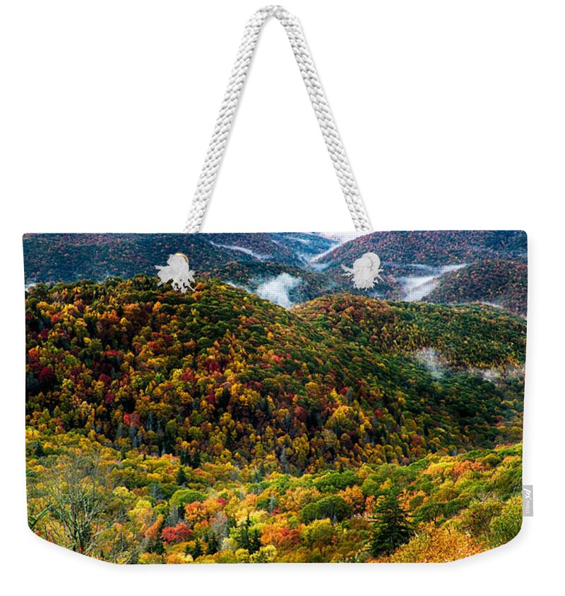 Mountains Weekender Tote Bag featuring the photograph Autumn Foliage On Blue Ridge Parkway Near Maggie Valley North Ca by Alex Grichenko