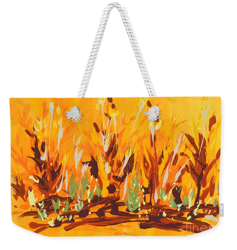 Orange Weekender Tote Bag featuring the painting Autumn Garden by Holly Carmichael