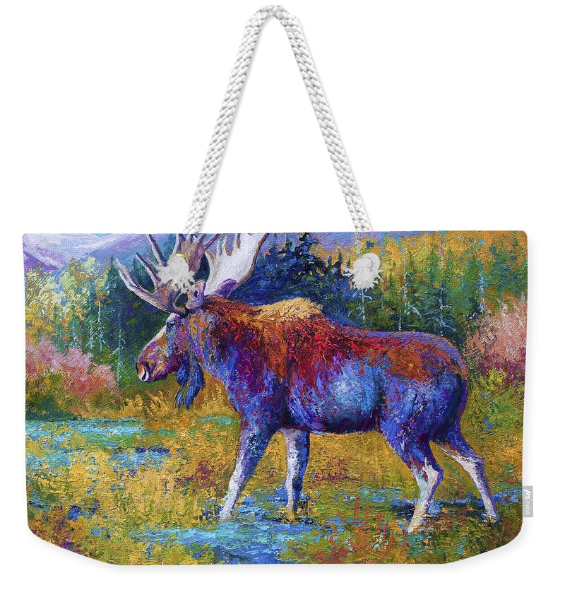 Moose Weekender Tote Bag featuring the painting Autumn Glimpse by Marion Rose