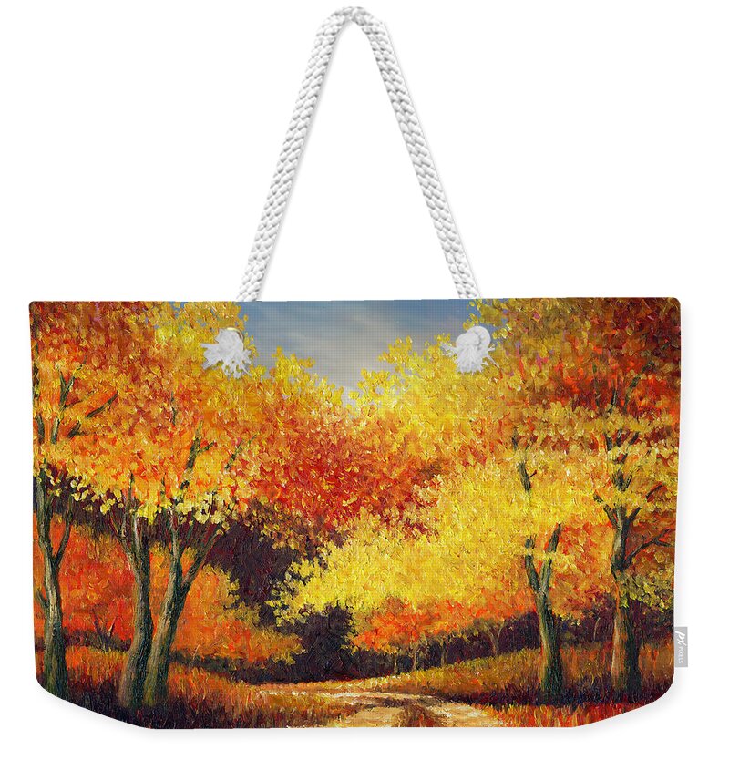 Landscape Weekender Tote Bag featuring the painting Autumn Glory in Oil by Douglas Castleman