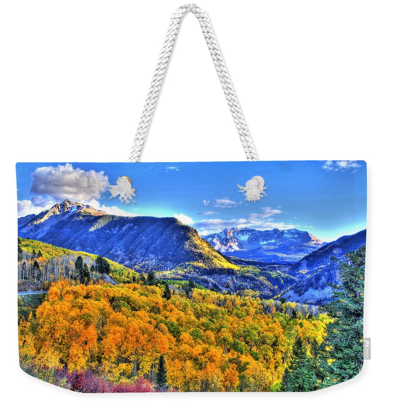 Colorado Weekender Tote Bag featuring the photograph Autumn Highway by Scott Mahon
