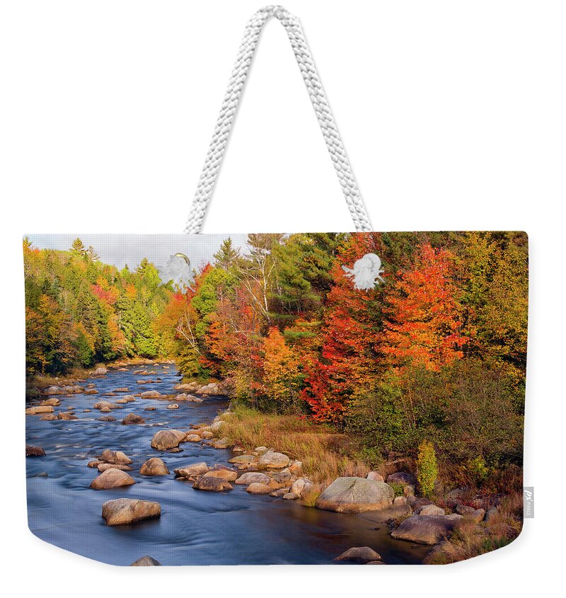Landscape Weekender Tote Bag featuring the photograph Autumn in New Hampshire by Betty Denise