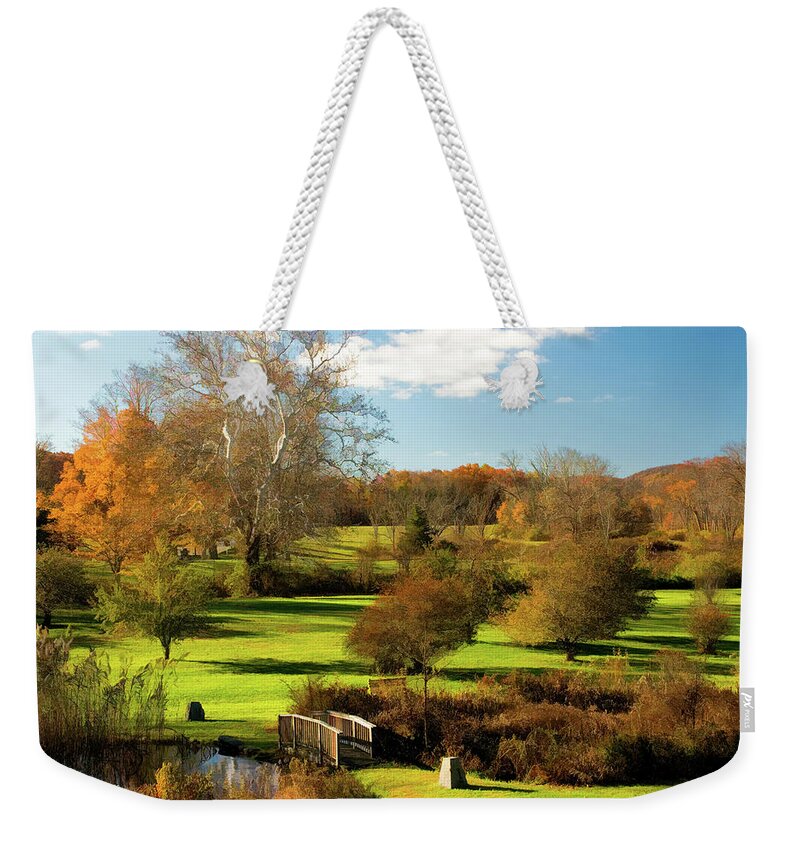 New Jersey Weekender Tote Bag featuring the photograph Autumn in the Park by Nancy De Flon