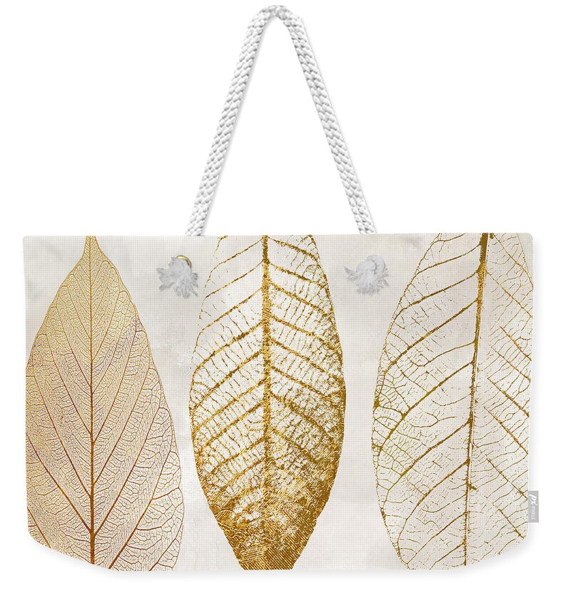 Leaf Weekender Tote Bag featuring the painting Autumn Leaves III Fallen Gold by Mindy Sommers