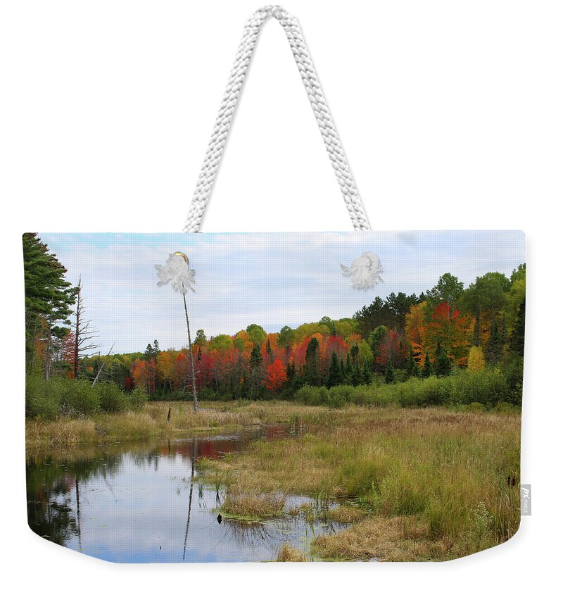 Autumn Weekender Tote Bag featuring the photograph Autumn Marsh View by Brook Burling