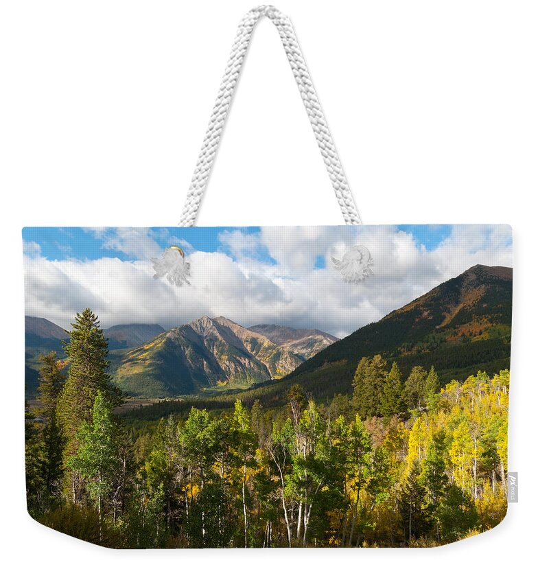 Rockies Weekender Tote Bag featuring the photograph Autumn Morning Shadows in the Rockies by Cascade Colors