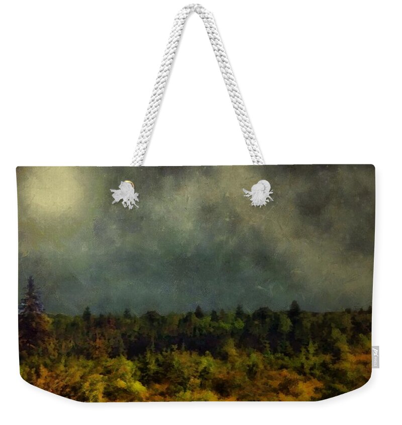 Landscape Weekender Tote Bag featuring the painting Autumn Night in the Pines by RC DeWinter