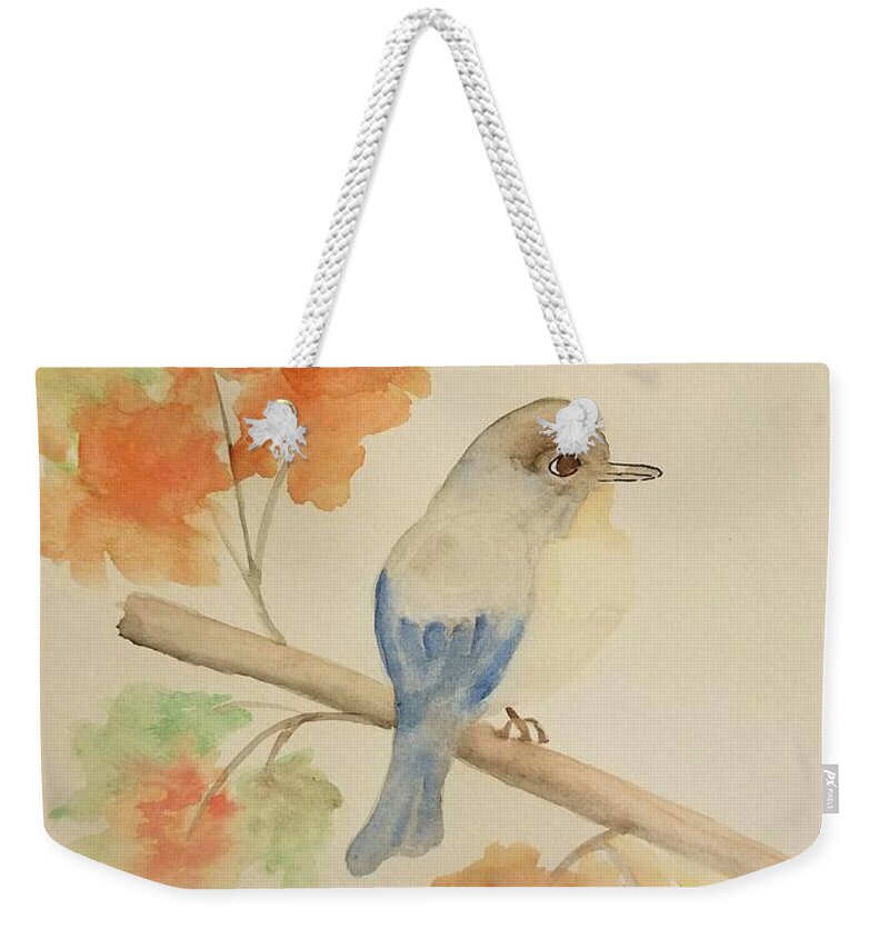 Autumn Nuthatch Weekender Tote Bag featuring the painting Autumn Nuthatch by Maria Urso
