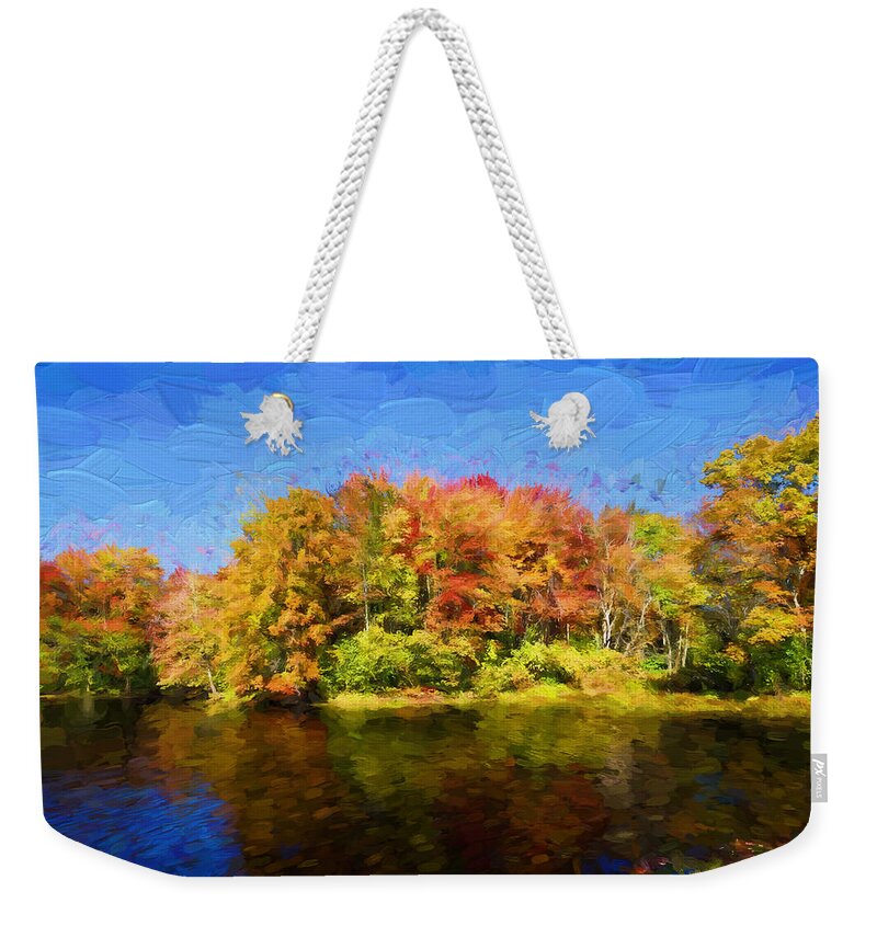 Autumn Weekender Tote Bag featuring the painting Autumn reflection by Lilia S