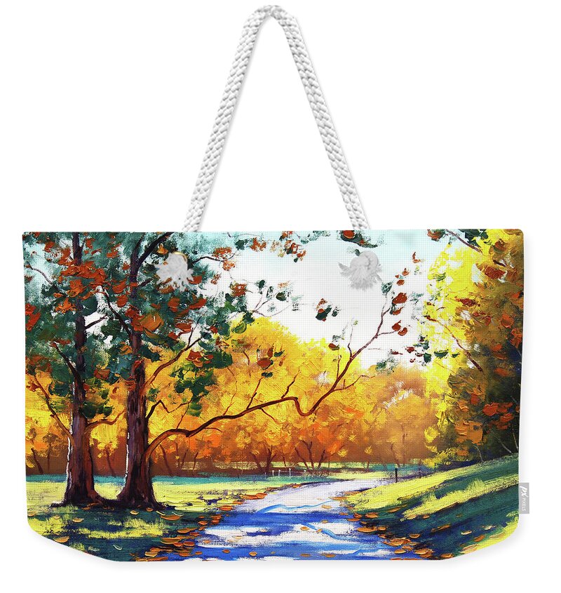 Nature Weekender Tote Bag featuring the painting Autumn road Mt Wilson by Graham Gercken