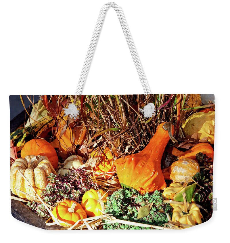 Autumn Weekender Tote Bag featuring the photograph Autumn - Squash - Feeling squashed by Mike Savad