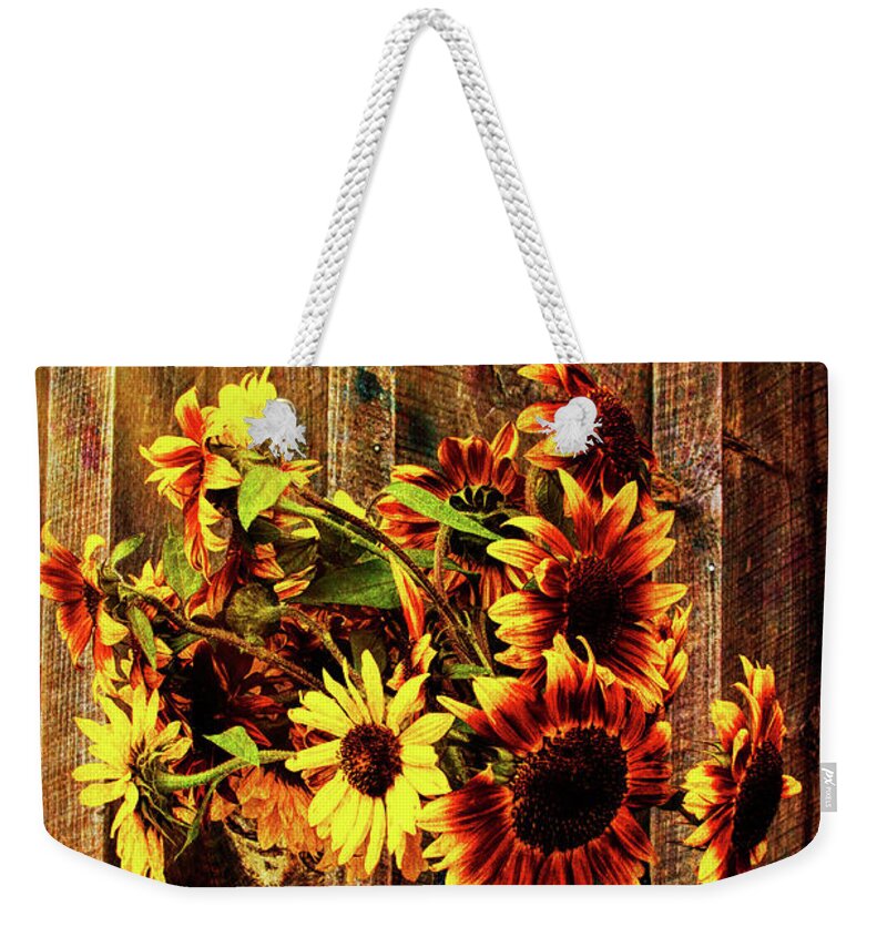 #jefffolger Weekender Tote Bag featuring the photograph Autumn Sunflowers by Jeff Folger