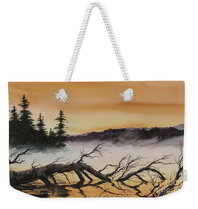 Autumn Weekender Tote Bag featuring the painting Autumn Sunset Mist by James Williamson