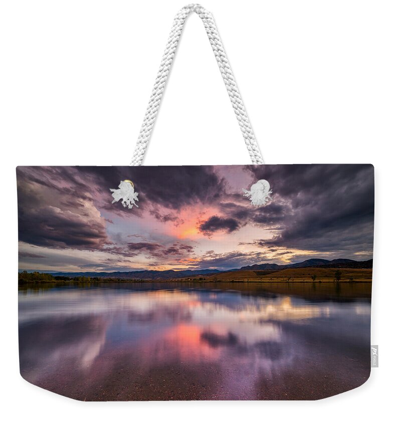Clouds Weekender Tote Bag featuring the photograph Autumn Sunset on the Lake by Darren White