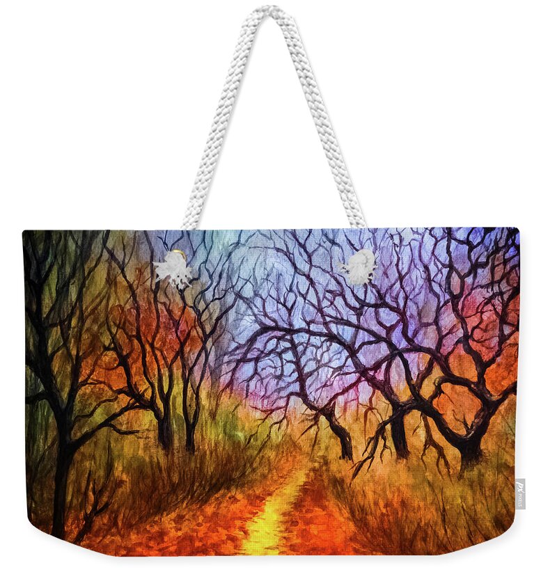 Autumn Landscape Weekender Tote Bag featuring the painting Autumn's Secret Path by Lilia D