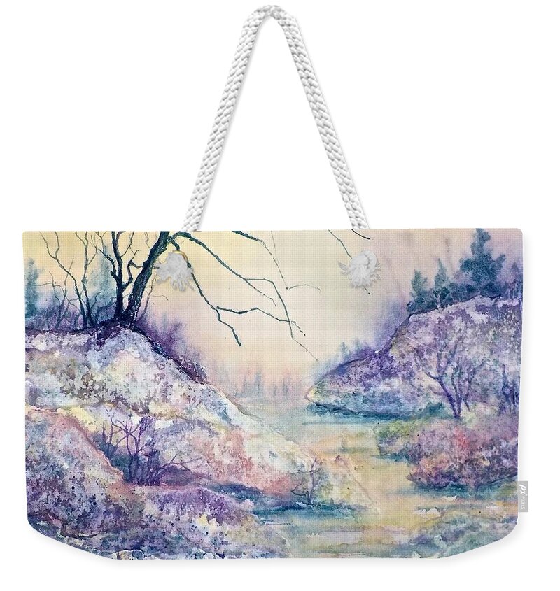 Watercolor Weekender Tote Bag featuring the painting Autumnscape in Purple by Carolyn Rosenberger