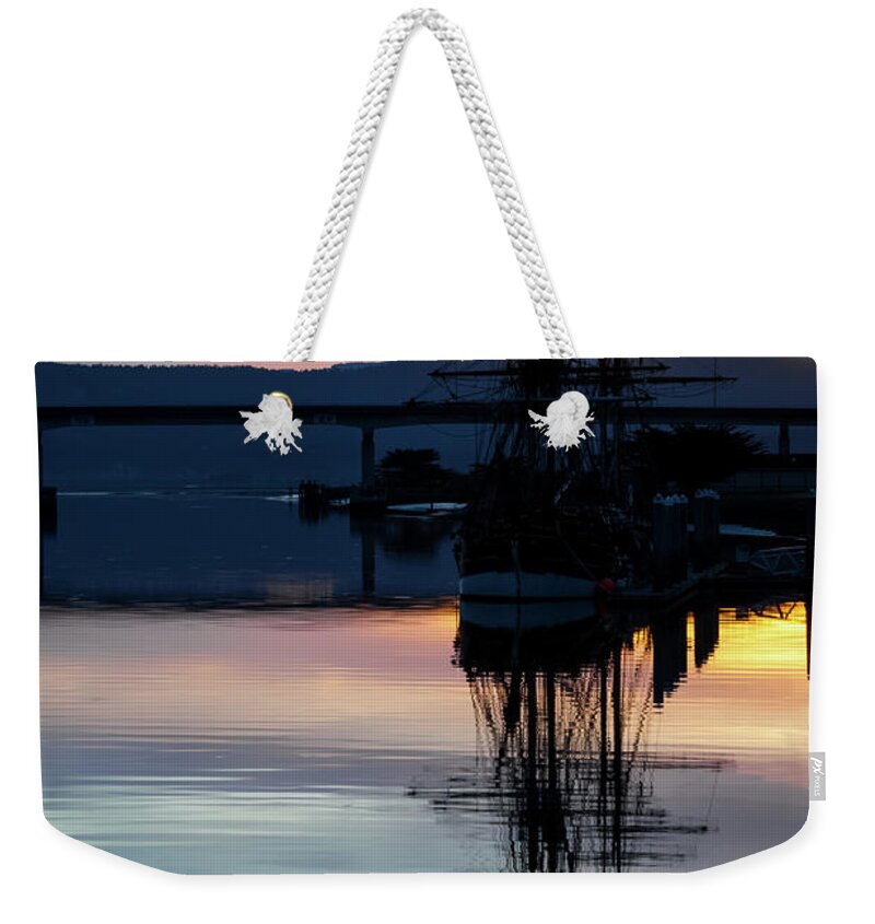 Ship Weekender Tote Bag featuring the photograph Awaiting The Tide by Mark Alder