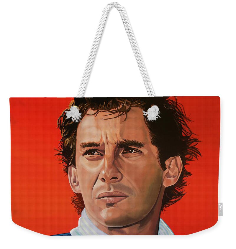 Ayrton Senna Weekender Tote Bag featuring the painting Ayrton Senna Portrait Painting by Paul Meijering