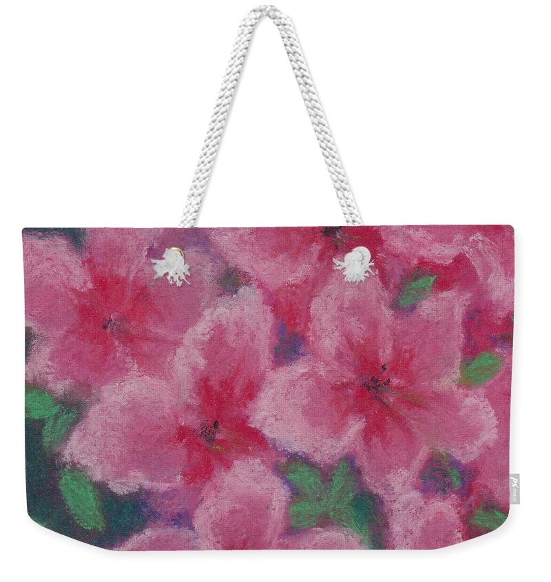 Pink Azaleas Weekender Tote Bag featuring the pastel Azaleas in Pink by Anne Katzeff