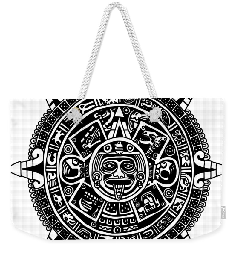 Aztec Weekender Tote Bag featuring the digital art Aztecs Calendar by Piotr Dulski