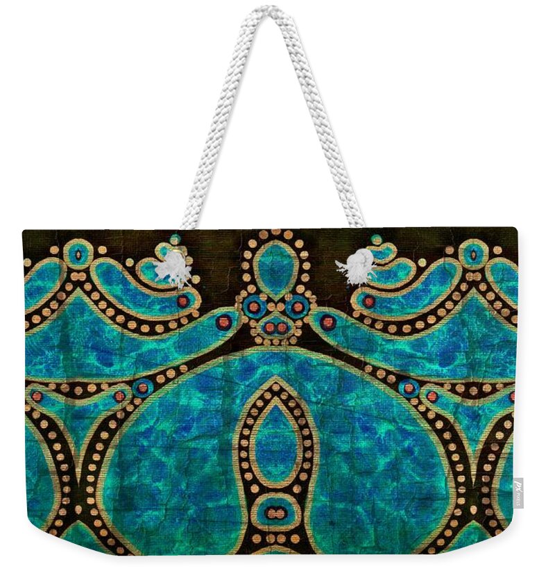 Azure Weekender Tote Bag featuring the mixed media Azure gate of heaven by Jolanta Anna Karolska