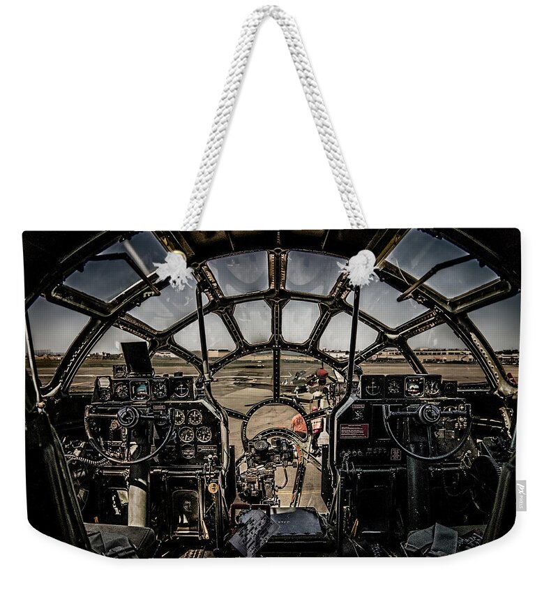 B-29 Weekender Tote Bag featuring the photograph B29 Superfortress Fifi Cockpit View by Chris Lord