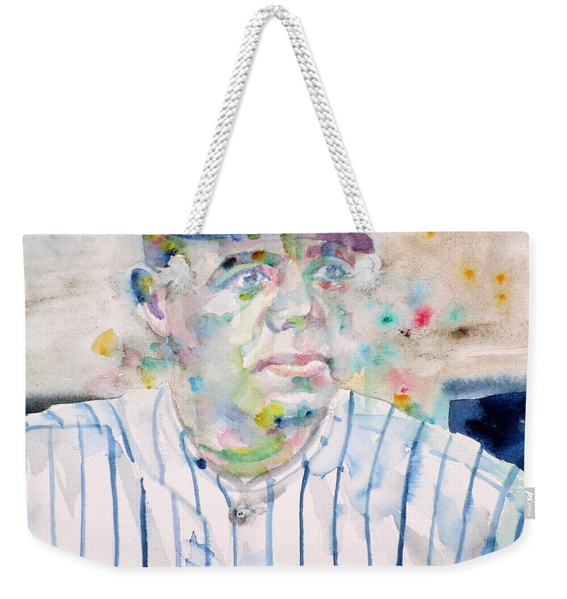 Babe Ruth Weekender Tote Bag featuring the painting BABE RUTH - watercolor portrait by Fabrizio Cassetta