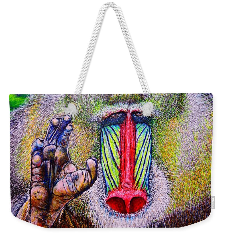 Baboon By Viktor Lazarev Weekender Tote Bag featuring the painting Baboon by Viktor Lazarev