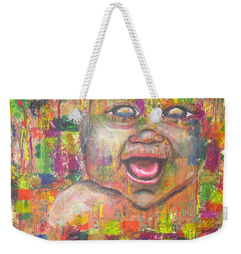 Metallic Weekender Tote Bag featuring the painting Baby - 1 by Jacqueline Athmann