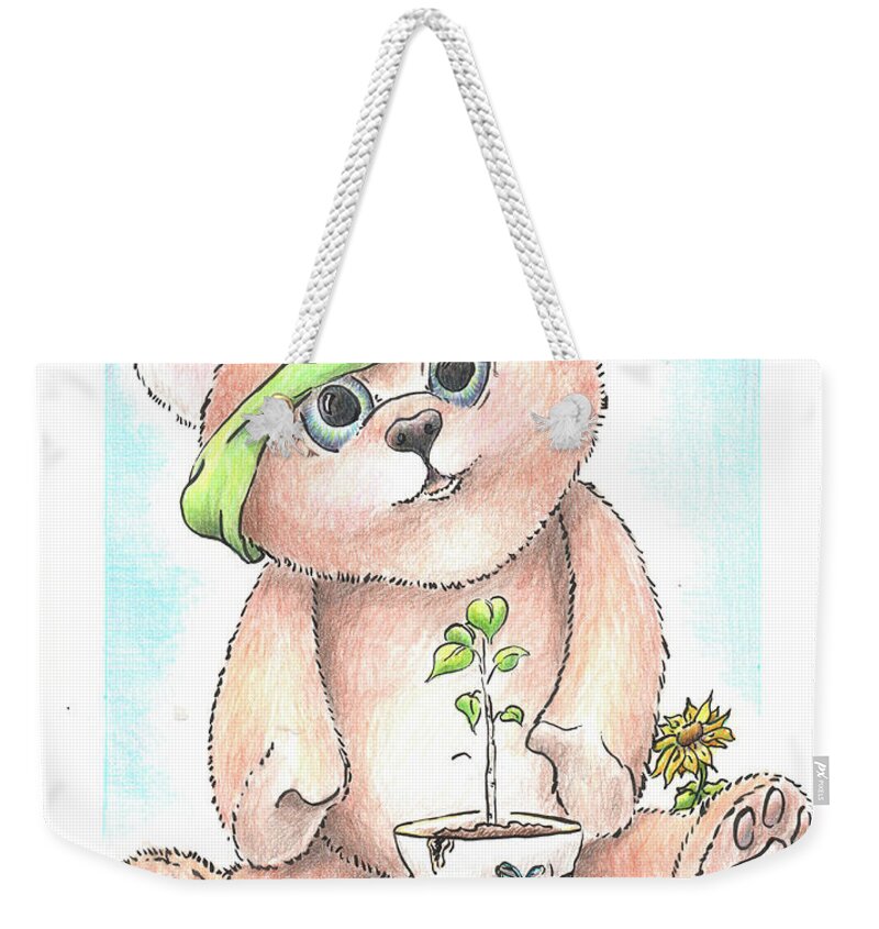 Baby Weekender Tote Bag featuring the drawing Baby Bear by Pris Hardy