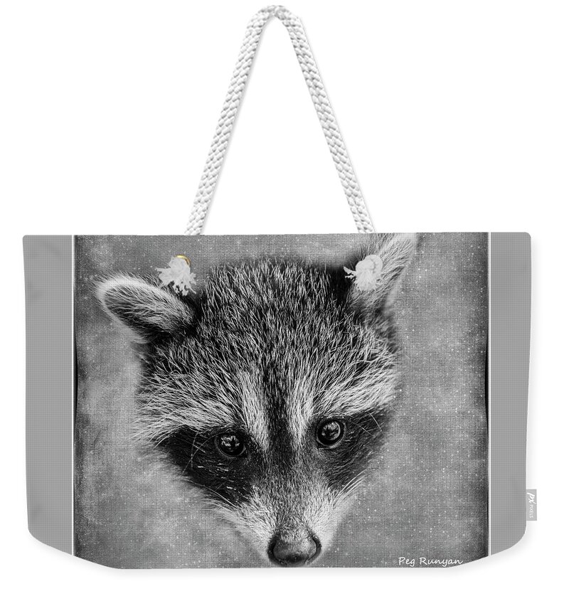 Raccoon Weekender Tote Bag featuring the photograph Baby Face by Peg Runyan