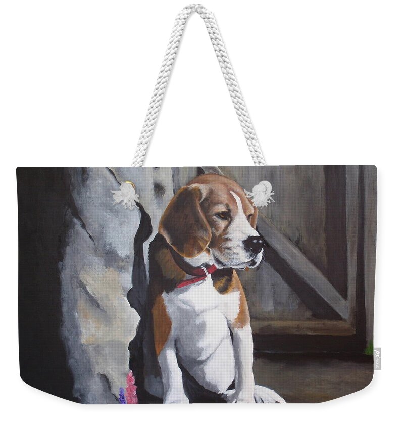 Puppy Weekender Tote Bag featuring the painting Baby Louie by Carol Russell