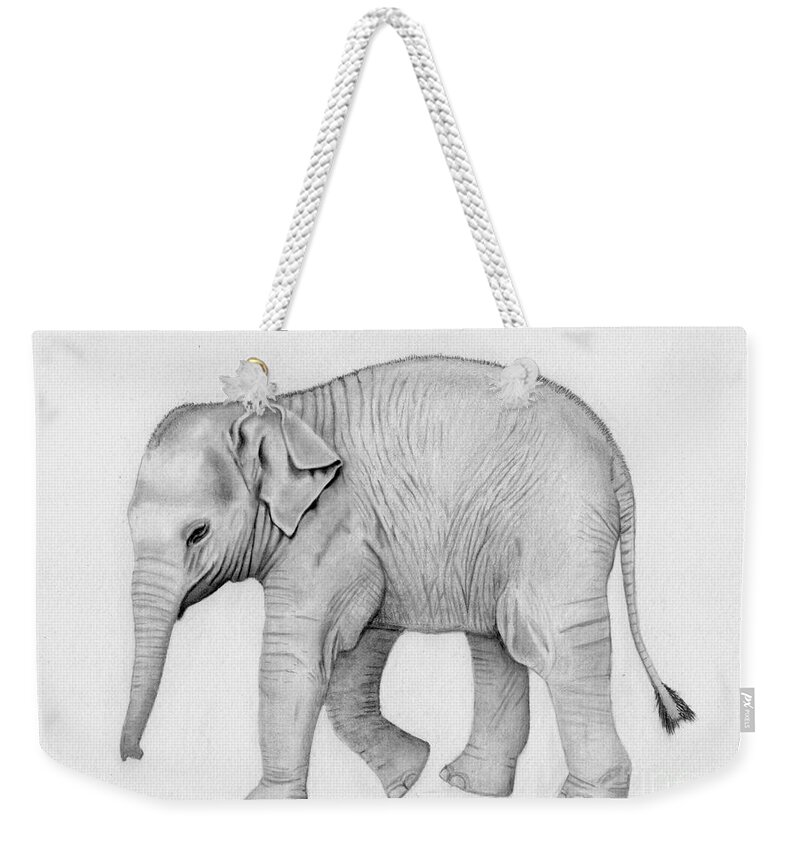 Elephant Weekender Tote Bag featuring the drawing Baby steps by George Sonner