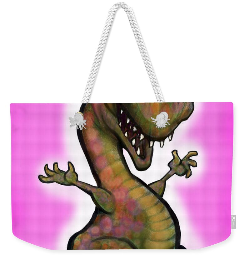 Baby Weekender Tote Bag featuring the painting Baby T-Rex Pink by Kevin Middleton
