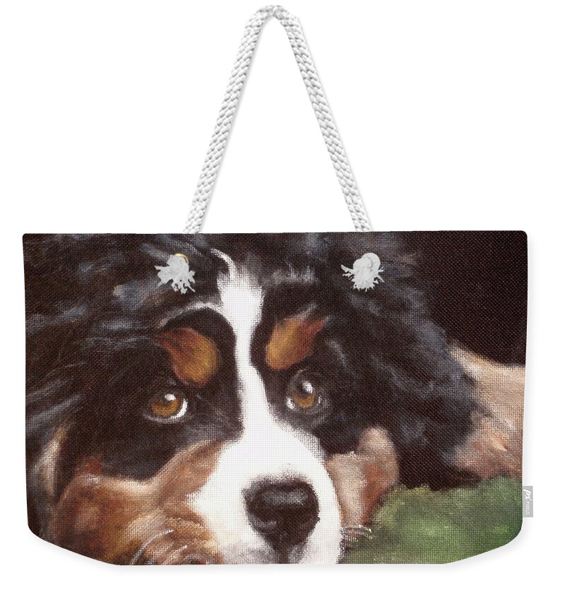 Bernese Mountain Dog Weekender Tote Bag featuring the painting Baby Tess by Carol Russell